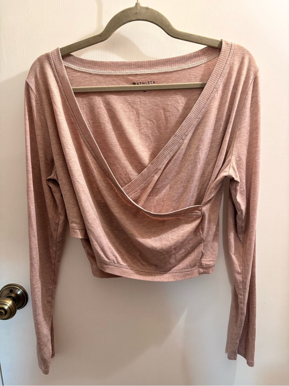 Athleta Dusty Rose Wrap-Front Cropped Long Sleeve Top